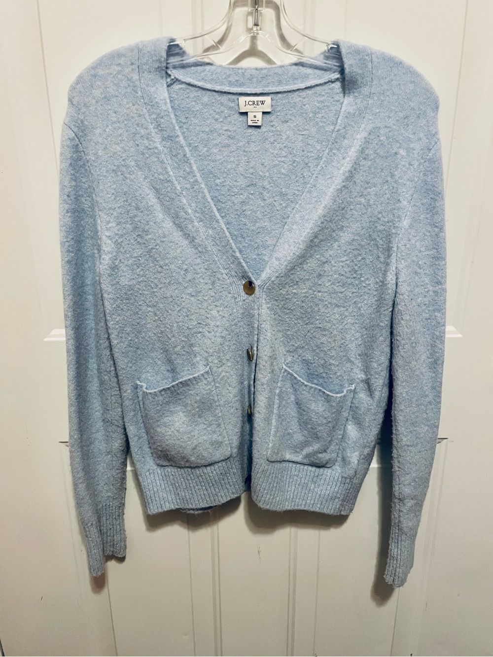 J. Crew Light Blue V-Neck Button Extra Soft Cardigan Sweater